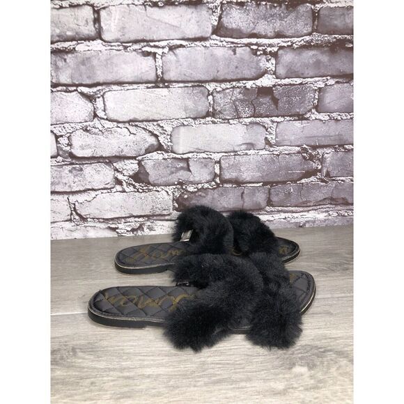 Sam Edelman Griselda Black Faux Fur Strap Slides Sandals Women’s Sz 9M US/39EU - Picture 5 of 15